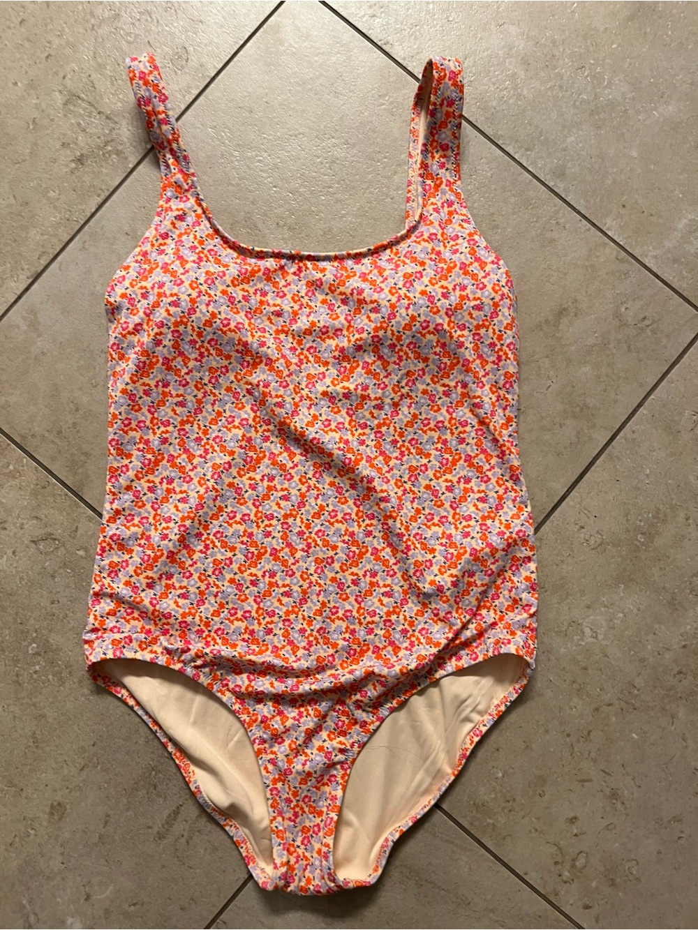 Floral One-Piece Swimsuit - Pink Orange Floral